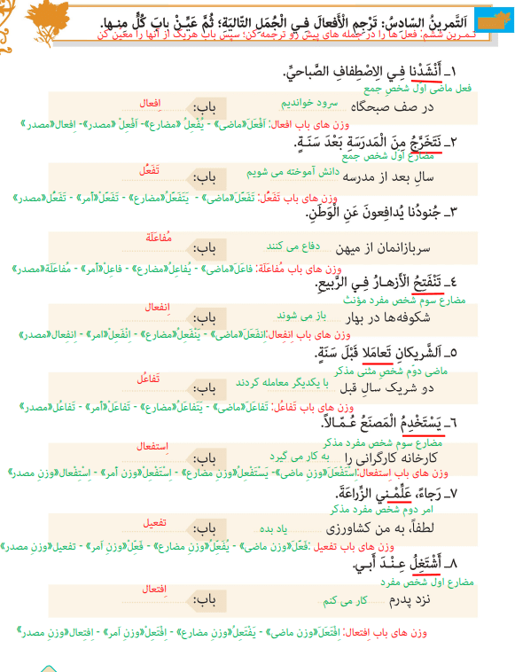 نمونه حل تمرین درس دوم عربی یازدهم انسانی